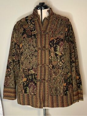 Vintage Boho Paisley Button-Up Jacket in Black, Olive & Rust